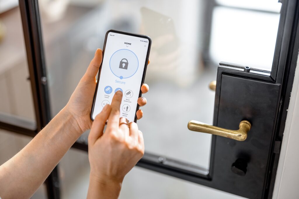 Smartphone with launched application for alarm security